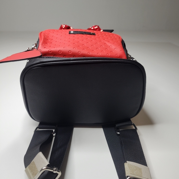 Disney Minnie Mouse Black & Red Polka Dot Bow Tie Small Backpack Purse NWT - Picture 11 of 12